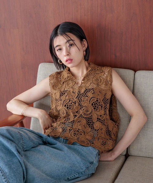 BEARDSLEY レースベスト BAYFLOW ベスト ジレ エンブロイダリーレースベスト レディース