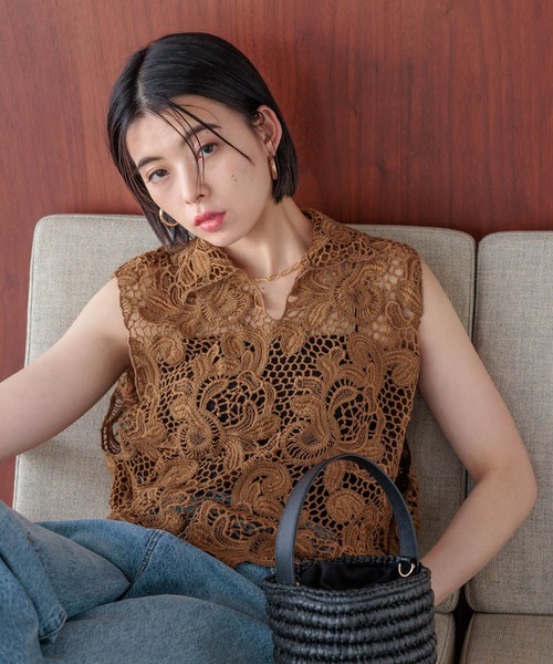 BAYFLOW ベスト ジレ エンブロイダリーレースベスト レディース