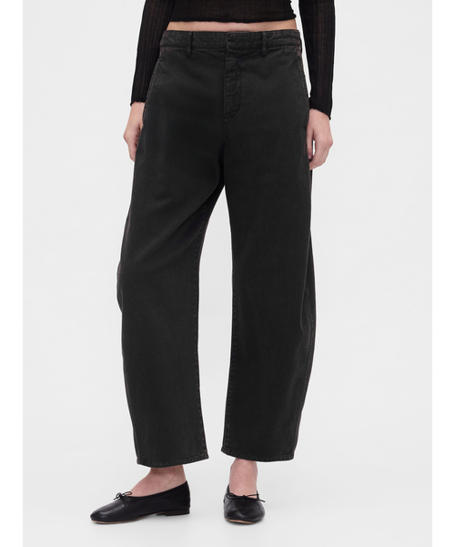 GAP（ギャップ） パンツ ミッドライズ ツイル バレルパンツ レディース