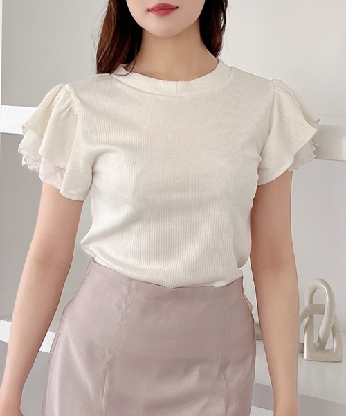 「MIIA」 半袖カットソー FREE オフホワイト レディース_画像7