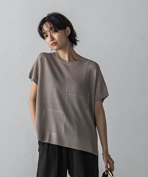 「socolla」 半袖ニット M ブルー レディース_画像4