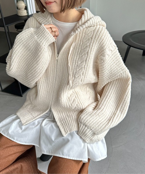 PILIT ニット セーター ケーブルニットフーディ レディース : ZOZOTOWN