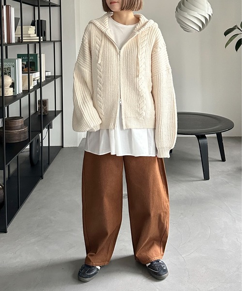 PILIT ニット セーター ケーブルニットフーディ レディース : ZOZOTOWN