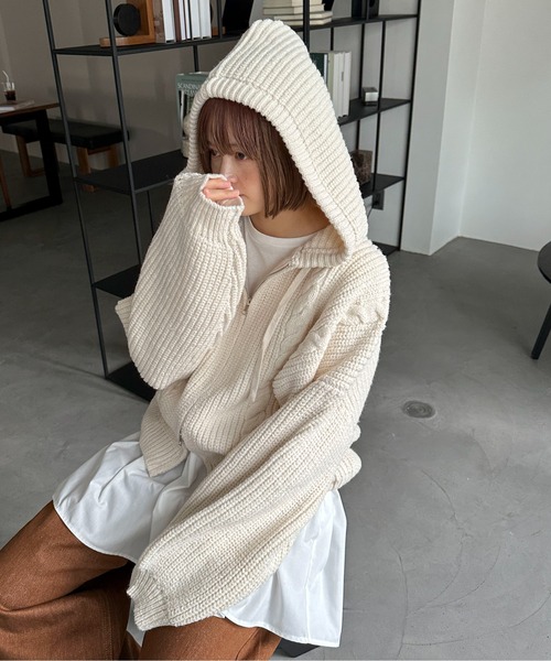 PILIT ニット セーター ケーブルニットフーディ レディース : ZOZOTOWN