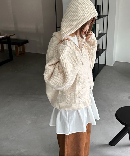 PILIT ニット セーター ケーブルニットフーディ レディース : ZOZOTOWN