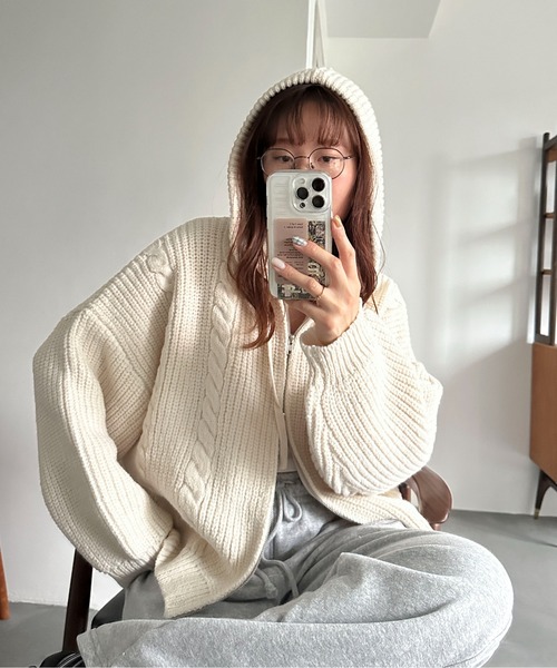 PILIT ニット セーター ケーブルニットフーディ レディース : ZOZOTOWN