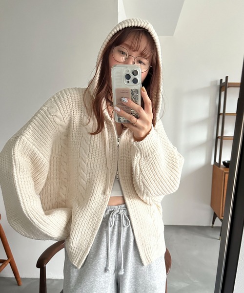 PILIT ニット セーター ケーブルニットフーディ レディース : ZOZOTOWN
