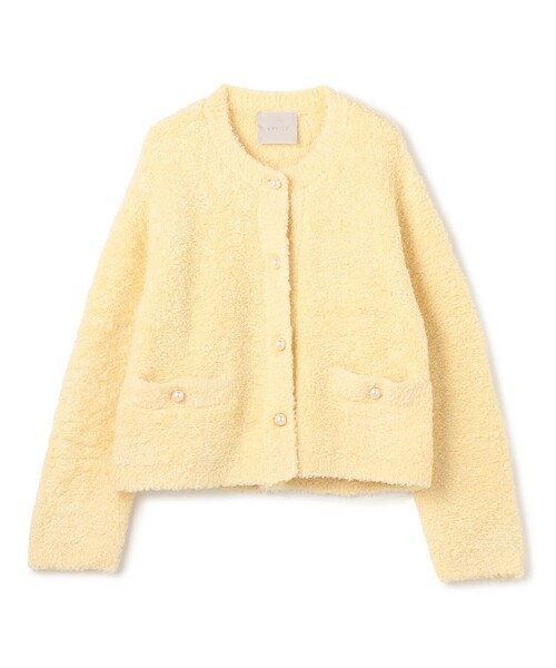 新品タグ付き STORY × UNFILOシャギーニット カーディガン イエロー STORY×UNFILO】シャギーニット カーディガン / UNFILO L