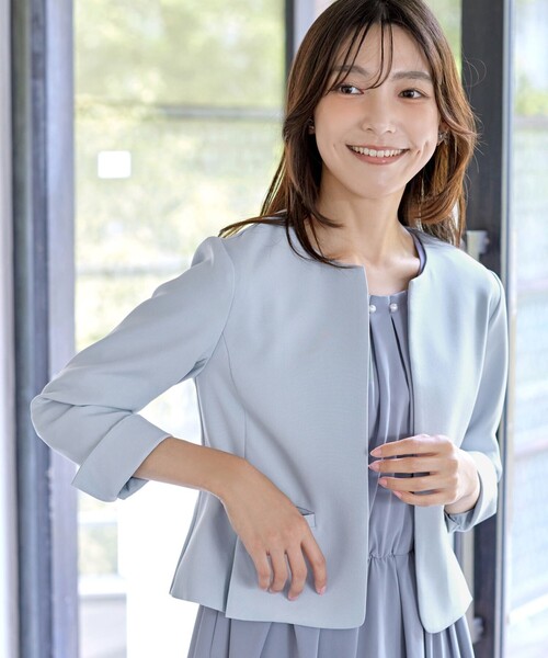 「Tiaclasse」 ノーカラージャケット L ネイビー レディース_画像8