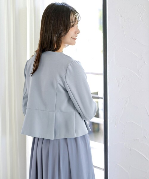 「Tiaclasse」 ノーカラージャケット L ネイビー レディース_画像9