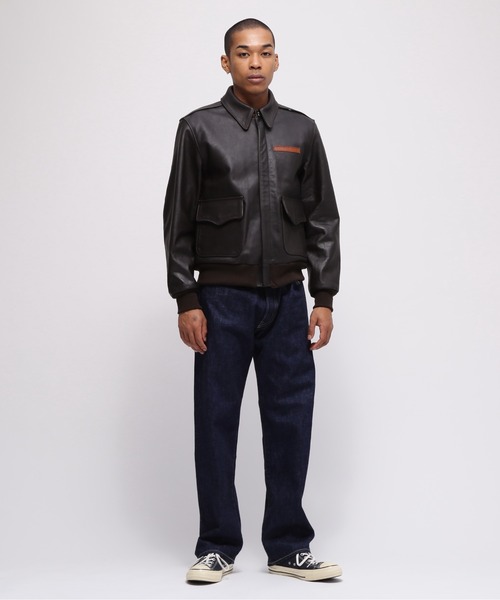 【米国製】AVIREX レザージャケット 黒 M ブルゾン フルジップ 牛革 AVIREX（アヴィレックス） ブルゾン アウター 「MADE IN USA」A-2