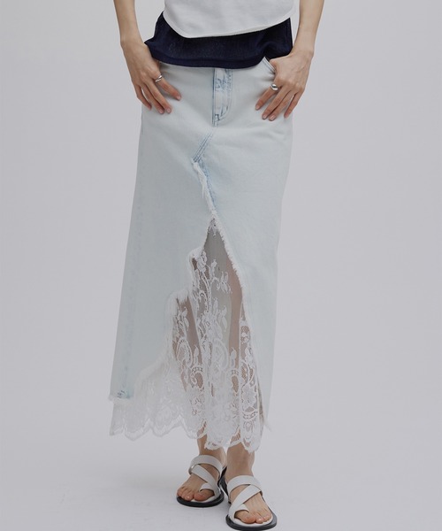 Ameri（アメリ） デニムスカート REMAKE LIKE DENIM LACE LAYERED