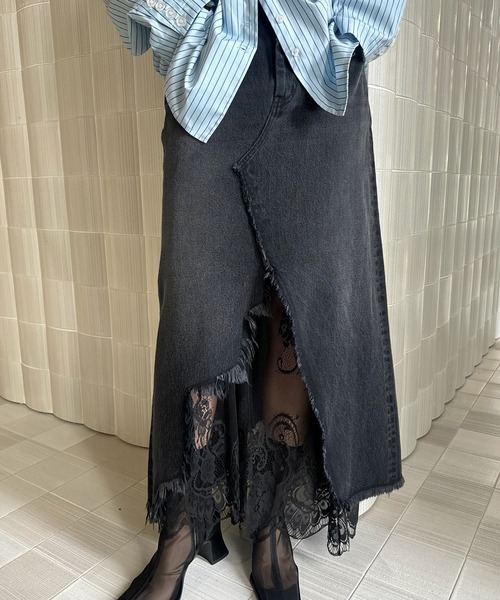 ameri vintage DENIM PLEATS SKIRT スカート Ameri（アメリ） デニムスカート TENCEL DENIM WRAP LIKE SKIRT