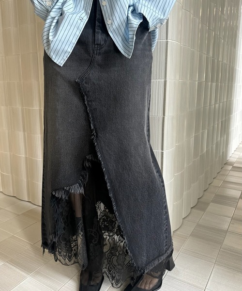Ameri（アメリ） デニムスカート REMAKE LIKE DENIM LACE LAYERED