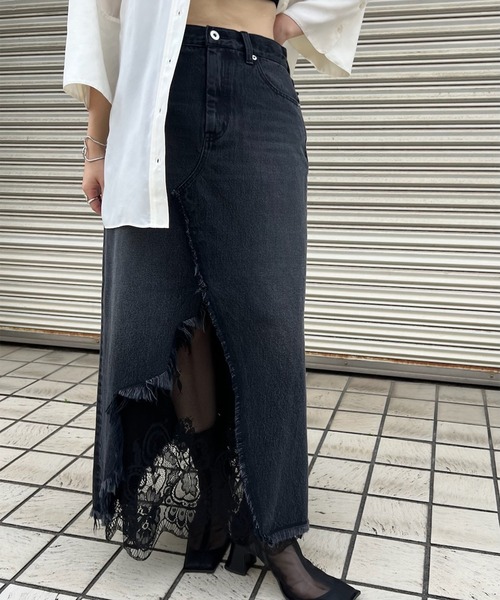 Ameri（アメリ） デニムスカート REMAKE LIKE DENIM LACE LAYERED