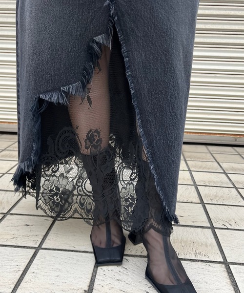 送料込　REMAKE LIKE DENIM LACE LAYERED SKIRT REMAKE LIKE DENIM LACE LAYERED SKIRT（デニムスカート）｜Ameri