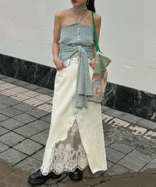 Ameri（アメリ） デニムスカート REMAKE LIKE DENIM LACE LAYERED
