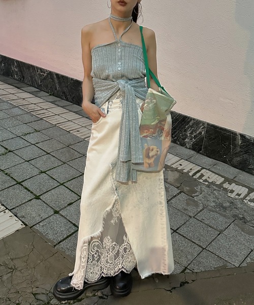Ameri（アメリ） デニムスカート REMAKE LIKE DENIM LACE LAYERED