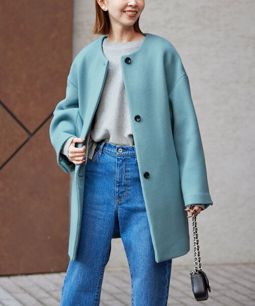 SLOBE IENA（スローブイエナ） ノーカラーコート 38 サックスブルー