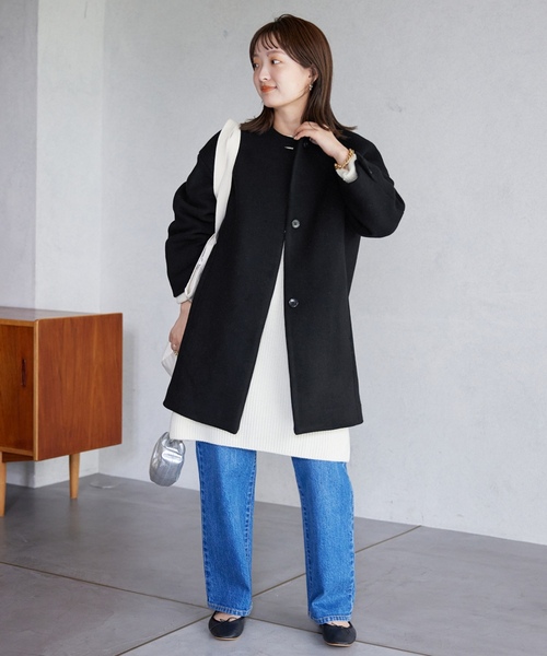 SLOBE IENA（スローブイエナ） ノーカラーコート 38 サックスブルー