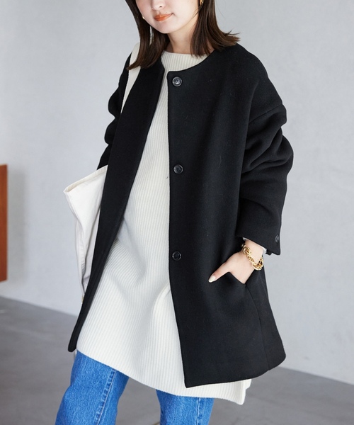 SLOBE IENA（スローブイエナ） ノーカラーコート 38 サックスブルー