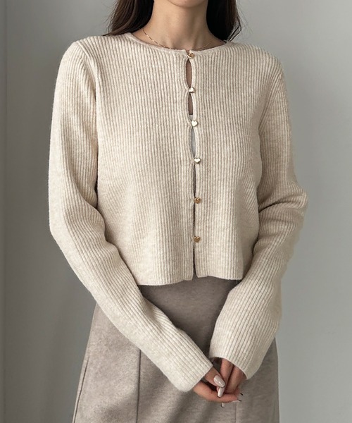 「Louere」 ニットカーディガン MEDIUM アイボリー レディース_画像3
