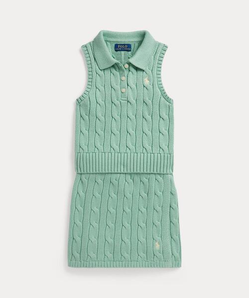 ケーブル コットン Polo セーター ＆ ラップ スカート キッズ 子供服 女の子