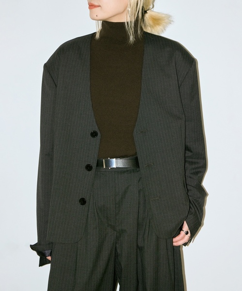 「CITYSHOP」 ノーカラージャケット 36 ブラック レディースの画像