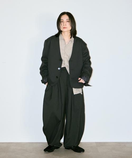 「CITYSHOP」 ノーカラージャケット 36 ブラック レディースの画像