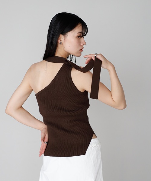 ENC タンクトップ ノースリーブ back design halter neck tank