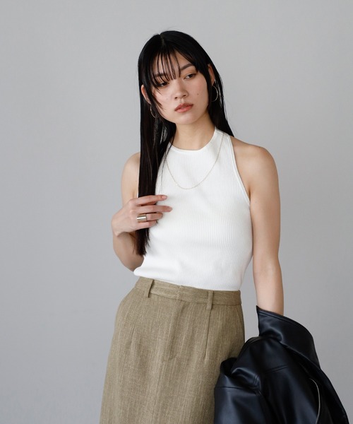 ENC タンクトップ ノースリーブ back design halter neck tank