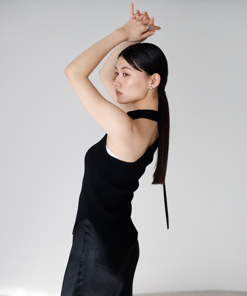 ENC タンクトップ ノースリーブ back design halter neck tank