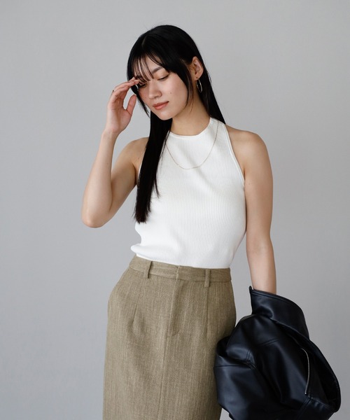 ENC タンクトップ ノースリーブ back design halter neck tank