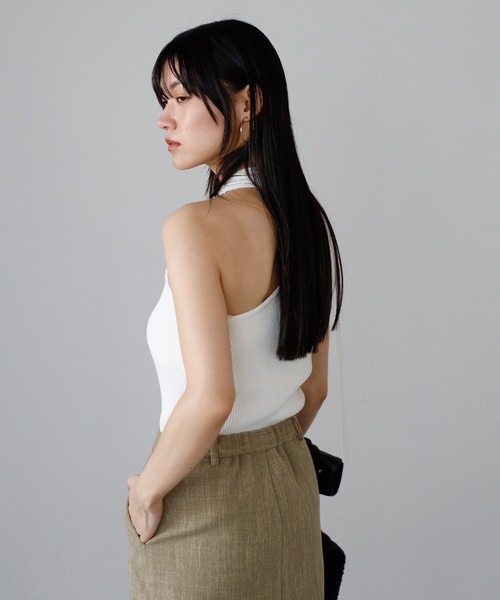 ENC タンクトップ ノースリーブ back design halter neck tank