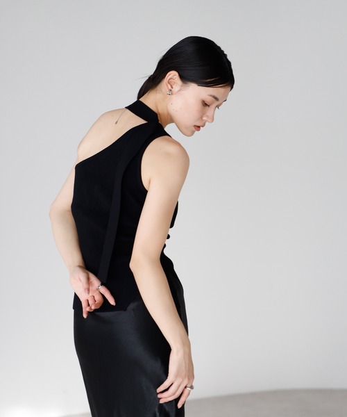 ENC タンクトップ ノースリーブ back design halter neck tank