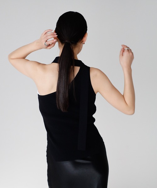 ENC タンクトップ ノースリーブ back design halter neck tank