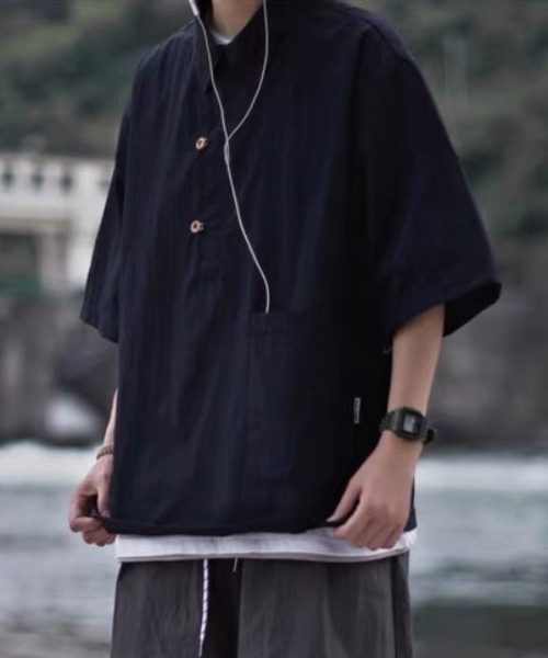 CELENA BEATS シャツ 半袖 ミニマルボタン アノラックデザイン 半袖
