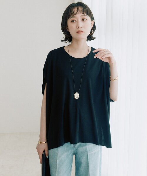 tシャツ 「吸水速乾/遮熱/接触冷感/洗濯機洗い可」クールタッチポンチョカットソー レディースの画像