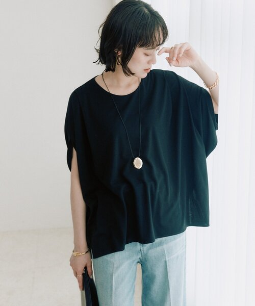 tシャツ 「吸水速乾/遮熱/接触冷感/洗濯機洗い可」クールタッチポンチョカットソー レディースの画像