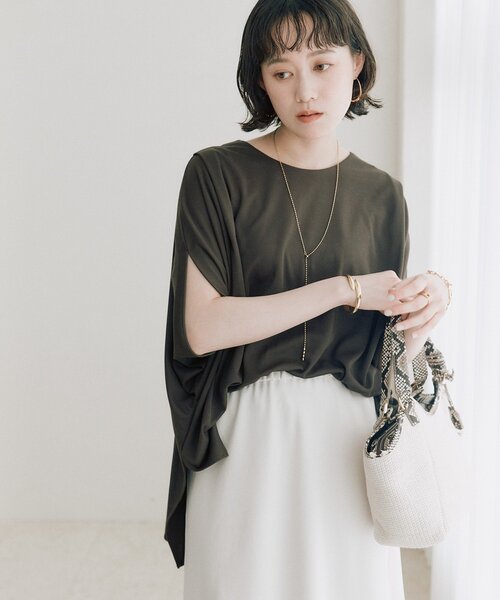 tシャツ 「吸水速乾/遮熱/接触冷感/洗濯機洗い可」クールタッチポンチョカットソー レディースの画像