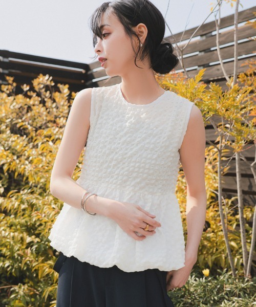 pufe tシャツ 「pufe」ワッフルペプラムノースリーブトップス