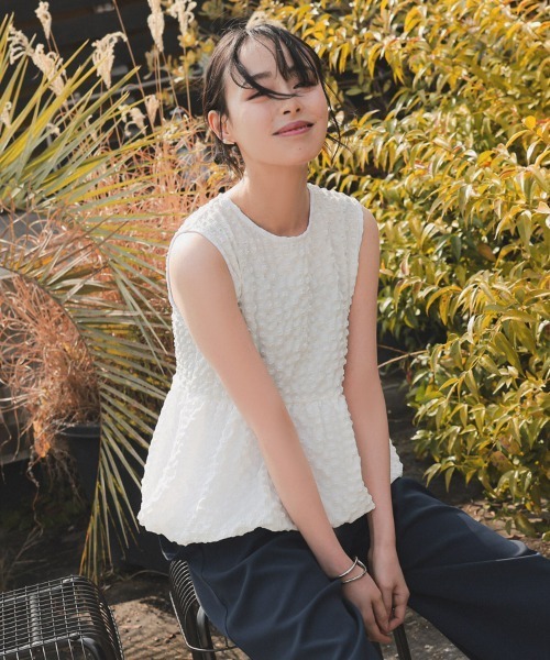 pufe tシャツ 「pufe」ワッフルペプラムノースリーブトップス