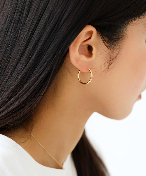 ピアス 20mmフープパイプピアス K18（両耳） レディースの画像