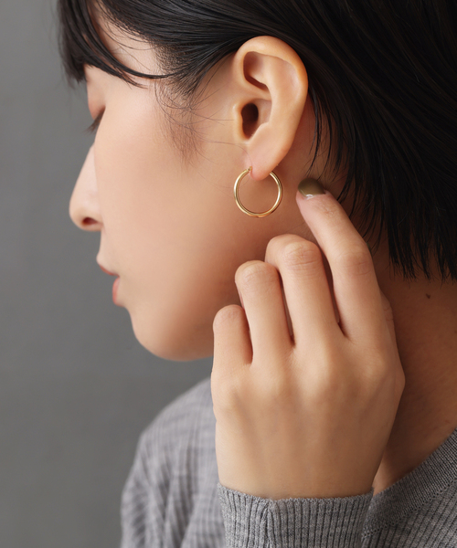 ピアス 20mmフープパイプピアス K18（両耳） レディースの画像