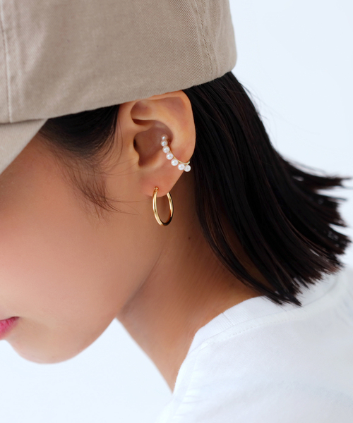 ピアス 20mmフープパイプピアス K18（両耳） レディースの画像