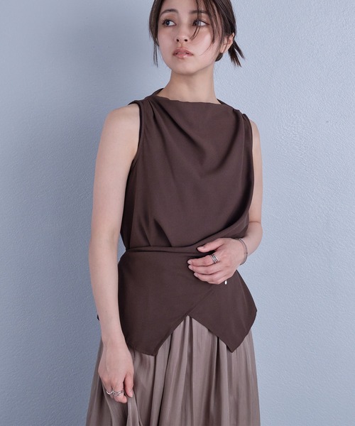murea セットアップ 夏 変形クロスリボンヘムノースリーブブラウス＋