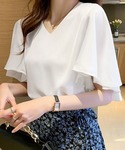 ブラウス シャツ Vネックシフォンブラウス フ...の詳細画像1