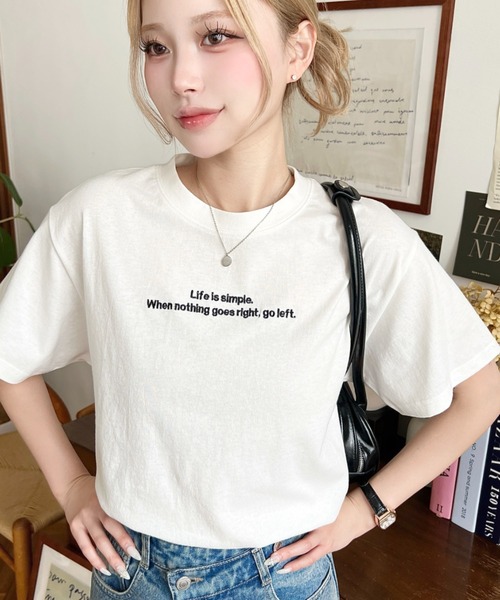 moment+ tシャツ 半袖 ロゴ刺繍半袖Tシャツ レディース : ZOZOTOWN