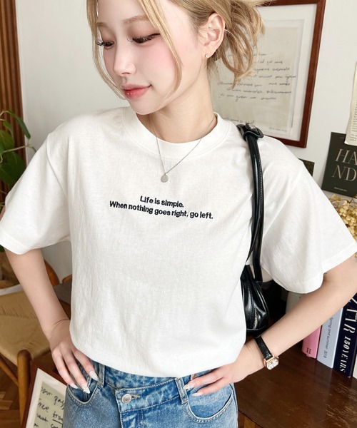 moment+ tシャツ ロゴ刺繍半袖Tシャツ レディース : ZOZOTOWN