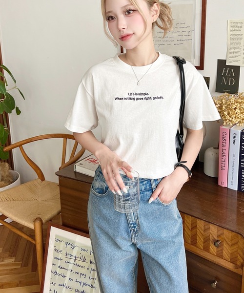 レディースホワイト 半袖Tシャツ ロゴ刺繍　Ⅿ ロゴ刺繍Tシャツ(ホワイト) | kobore ONLINE SHOP